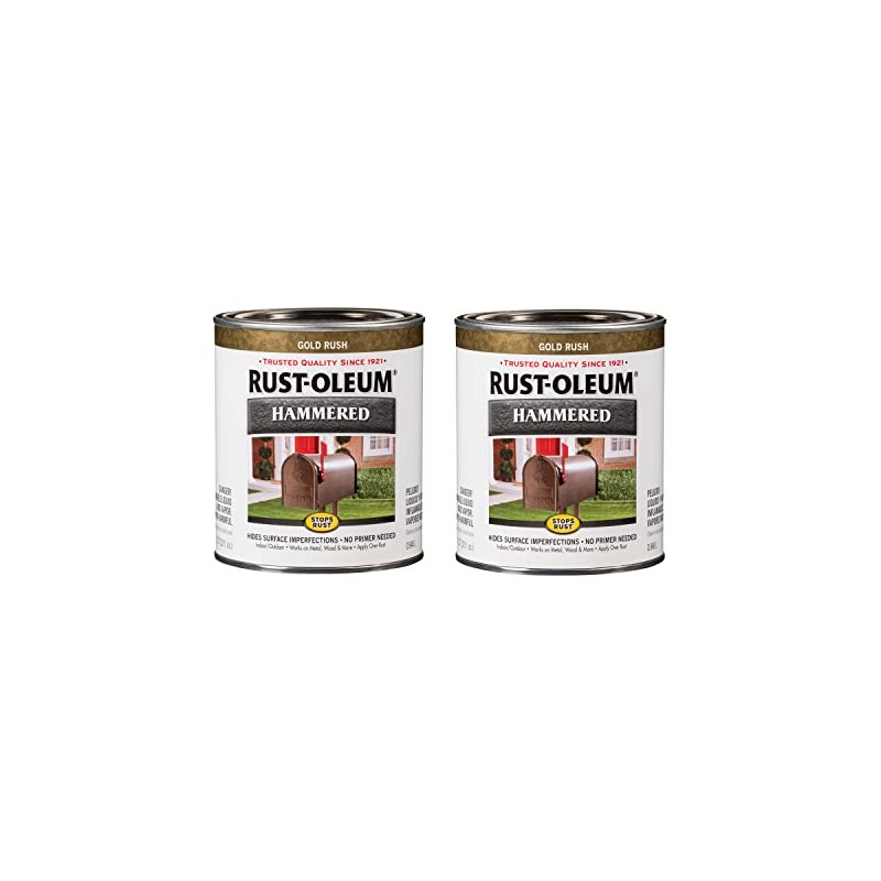 Rust-Oleum 7210502-2PK Stops Rust Hammered Finish Paint, Quart, Gold, 2