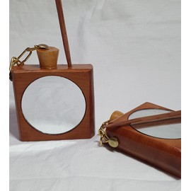 Aker Fassi Arabic Moroccan Eyeliner Wooden Mirror Box - Natural Egyptian Handmade Eyeliner Powder