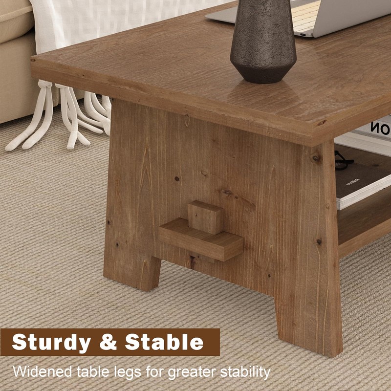 WINWY Farmhouse Wood Coffee Table - 43.4" Rectangle Coffee Table