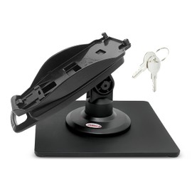 ENS Tailwind Verifone Vx520 3" Latch and Key Lock Compact Pole Mount Terminal Stand with Square Freestanding Mobility Base Plate, Black