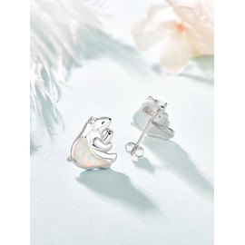Dreamboat Polar Bear Stud Earrings for Women 925 Sterling Silver Opal Bear Earring Animal Jewelry Gifts for Polar Bear Lovers