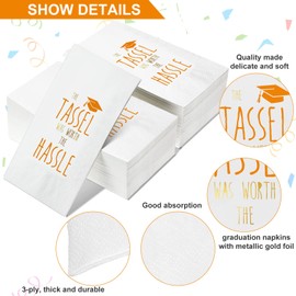 Graduation Party Supplies 100 Pieces Graduation Napkins Disposable Paper Congrats Grad Dinner Table Napkins Tassel Worth the Hassle Beverage Cocktail Napkins for 2023 Graduation (Orange, Tassel)