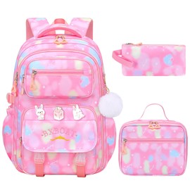 FRMARCH School Backpacks for Girls - 5PCS Cute Girls Backpack with Lunch Box Set, 18" Large Capacity Bookbag for Elementary, Middle and High School Students