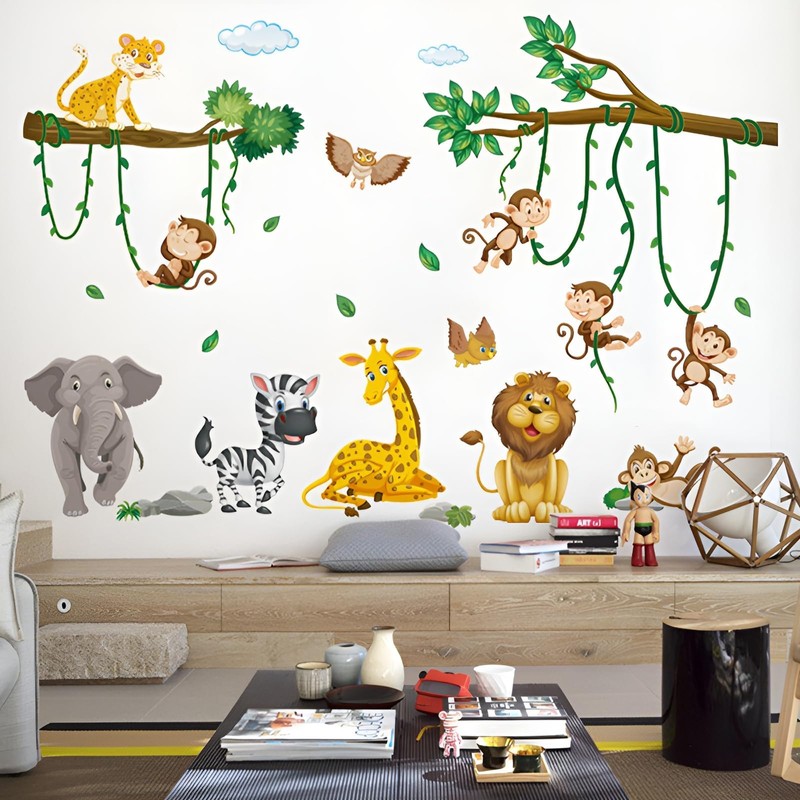 Large Jungle Animal Wall Decals, Animal Party Windows for Early