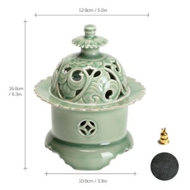 Handcrafted Ceramic Incense Burner (Celadon), Three-Legged Incense Holder for Coil Incense, Stick Incense or Incense Seal, Elegant Chinese Incense Holder for Home Fragrance Decor