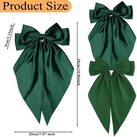 Green Hair Bows for Women Girls, Oversized Large Coquette Bow Aesthetic Hair, Silky Satin Long Tail Bowknot Hair Ribbons Big Bow Clip Accessories Trendy Stuff