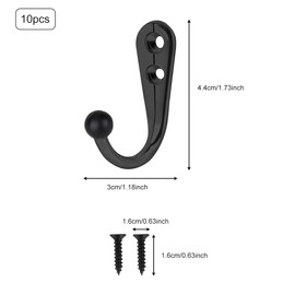 GLADFRESIT 10 Pieces Coat Hooks - Black Single Prong Metal Wall Mounted Hooks - Robe Hooks Hanger