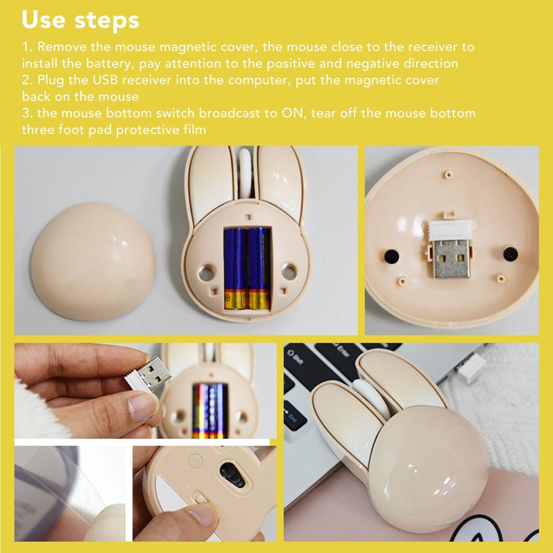 Cute Rabbit Wireless Mouse 2.4G Adjustable DPI Sensitivity 33ft Effective