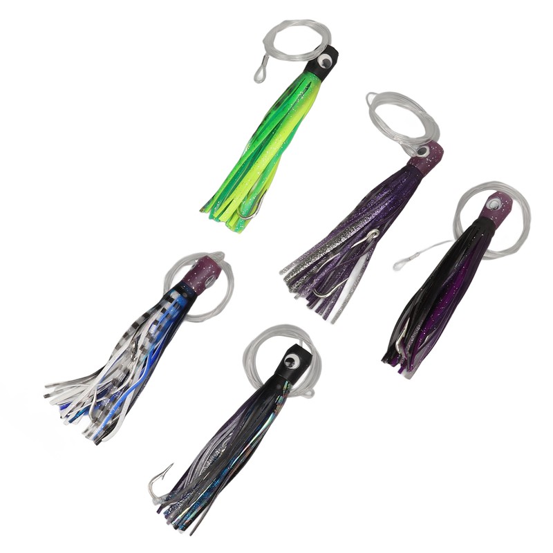 5PCS Saltwater Trolling Lure PVC Squid Skirted Deep Sea Fishing