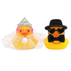GXGM 2 Pieces Squeaky Duck for Weddings, Wedding Gift, Funny, Bride and Groom, Rubber Duck, Mini Couple Duck for Ceremony, Souvenir, Marriage Blessing, Elegant Heartwarming Gift