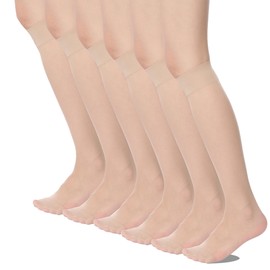 HA WA 6 Pairs Women's Knee High Stocking Nylon Nude Socks(20D-KS Nude*6)