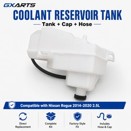 GXARTS Coolant Reservoir Tank with Cap & Hose Compatible with Nissan Rogue 2014 2015 2016 2017 2018 2019 2020 2.5L QR25DE S SV SL, Engine Coolant Overflow Expansion Tank Replace 217114BA0A 217115HA0A
