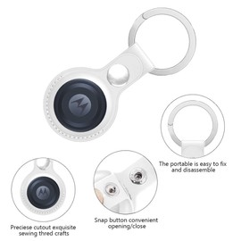 [1 Pack] for Motoral Moto Tag Case, Portable PU Leather Holder with Keyring,Protective Case Cover Compatible for Moto Tag-White