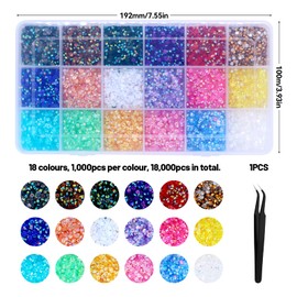 NVGFTG 18000 Pieces Rhinestones Set 3 mm Rhinestones 18 Colours Colourful Glitter Stones Nails Mini Nail Stones Flat Back Crystal Jelly Rhinestones with Tweezers for DIY Nails Crafts