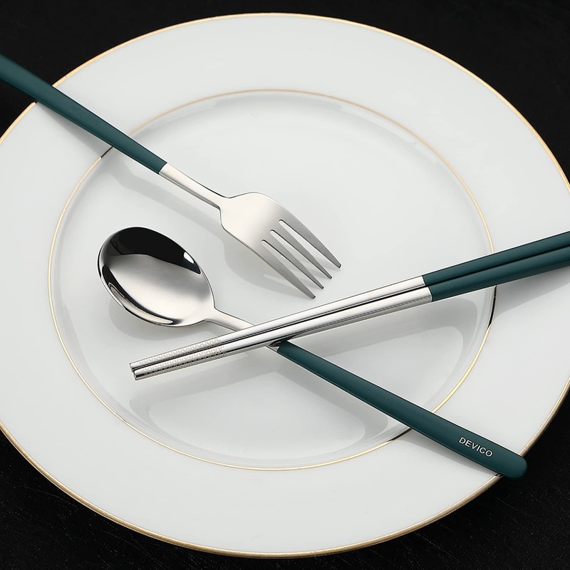 DEVICO Travel Utensils, 18/8 Stainless Steel Portable Reusable Camping Silverware