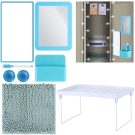 Kosiz 8 Pcs Locker Organizer Accessories Back to School Supplies Magnetic Dry Erase Board Locker Shelf Mirror Dry Erase Pen Magnetic Spikes Storage Box Light String for Classroom Storage(Blue-Green)