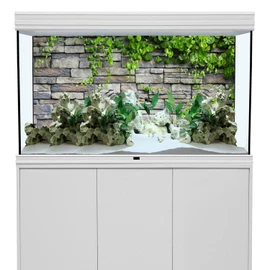 AWERT Vinyl 36x18 inches Stone Brick Wall Aquarium Background Rock Fish Tank Background Spring Leaves Terrarium Background