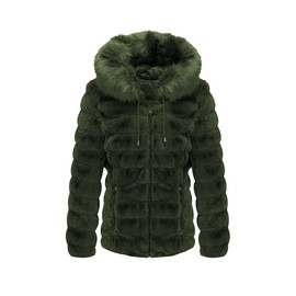 Bellivera Women Double Sided Faux Fur Jacket with Fur Collar, The Puffer Coat Worn on Both Sides 19225 Green S