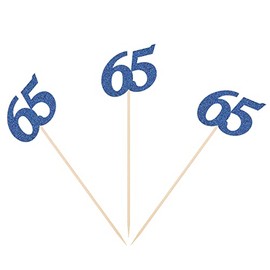 Navy Blue Glitter 65th Birthday Centerpiece Sticks Number 65 Table Toppers for Adult Birthday 65th Anniversary Flower Picks - Pack of 10