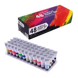 Flomo CR111 22 ml Tubes Acrylic Paint Set - 26 Basic Colors Plus 6 Fluorescent - 8 Metallic, 8 Glitter - 48 Piece