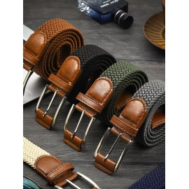 Chuarry 6 Pcs Stretch Belt Men Braided Elastic Belts for Men Woven Nylon Work Belts for Casual Jeans Golf Shirts Pants Shorts, 6 Colors