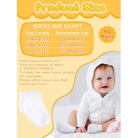 Jecery 60 Pairs Infant Newborn Socks Bulk Cotton Baby Unisex Socks Low Cut Stretch for Toddler Boys Girls(White,6-12 Months)