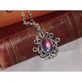 Unbranded MEXICAN FIRE OPAL Czech  PURPLE SCROLL PENDANT NECKLACE VICTORIAN DRAGONS BREATH
