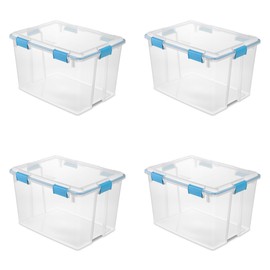 Sterilite 19384304 80 Quart/76 Liter Gasket Box, Clear Lid & Base w/ Blue Aquarium Latches & Gasket, 4-Pack