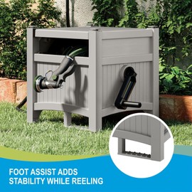 LINOXE Efficient Garden Organization with 100 ft Hose Resin Hideaway Hose Reel Storage Bin