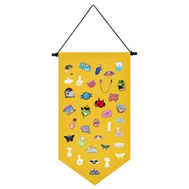 Kunyeah Wall Hanging Brooch Organizer Storage Case Colorful Canvas Pin Board Stand Enamel Pin Badge Hanging Holder Display Banner Earrings Collection Holder - Pins No Included (Yellow)