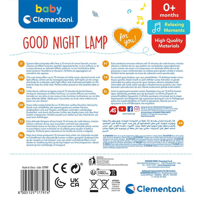 Clementoni 17797 Good Night Lamp, Baby Lamp, Light Projector, Light