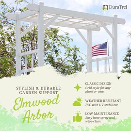 Dura-Trel Elmwood Arbor, Vinyl Garden Archway for Outdoors, 57" x 85", White - Backyard Decorative Arch for Pathways & Entrances w/ Trellis Sides for Climbing Plants, Vines & Flowers
