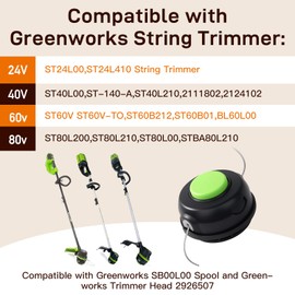 Cilivo SB00L00 Spool Replacement Bump Trimmer Head 2926507 Part Accessory Compatible with Greenworks ST40L00 ST60V ST60L210 ST60L00 ST60B00 80V ST80L200 Front Mount String Trimmer Weed Wack
