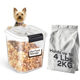 LivLab Mker Pet Food Storage Container, 5 lbs Dog Cat Treat Storage Bin with Lid, Dry Food Storage for Dog Treats, Cat Food, Cereal, Rice, Birds (4 lbs) - White