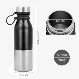 Belle Vous Stainless Steel Insulated Water Bottle - 570ml Leak-Proof Thermal Flask - Vacuum Insulated Drinking Bottle for Sports & Travel - Hot & Cold Drinks