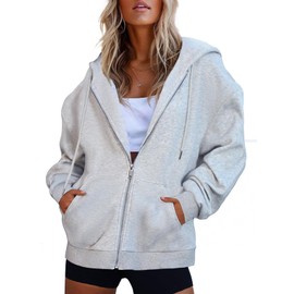 COPYLEAF Oversized Zip Up Hoodies for Women Long Sleeve Sweatshirts Y2K Casual Track Jackets with Pockets
