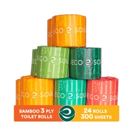 ECO SOUL ECO SOUL Bamboo Toilet Paper 24 Mega Rolls 3 Ply, 300 Sheets per Roll | Eco-Friendly Septic Safe Organic Bath Tissues Sustainable Toilet Paper Compostable - FSC Certified