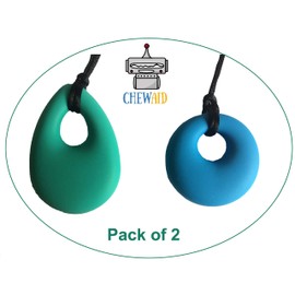 Chew Pendant Pack of 2 Training and Development Fidget Chew Necklace for,Sensory,Oral Motor, Anxiety, Autism, ADHD (Blue and Turquoise)