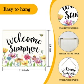 Welcome Summer Sign Floral Decor Wooden Picture Frame Home Wall Decor, Housewarming Gifts for Friends Family Coworker Mother, Wall Art Hanging Wall Plaque Home Sign for Yard Front Door Garden -41