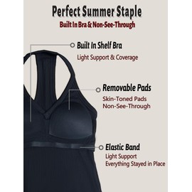 Danysu V Neck Racerback Built-in Bra Tank Tops for Women Trendy Cotton Ribbed Basic Halter Top Black S