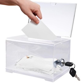WANDGU Acrylic Donation Ballot Box with Lock: 16 x 12 x 10 cm Transparent Ballot Box with Key, Lot Box with Lock, Suggestion Box, Recommended Box, Transparent Storage Box for Voting Paper