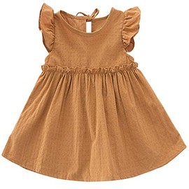Niyage Baby Toddler Girls Cotton Flutter Sleeve Pleated Tunic Dress Swing Casual Playwear Coffee 90