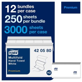 Tork 420580 Premium Multifold Paper Hand Towel 3-Panel 1-Ply 9.0" Width x 9.5