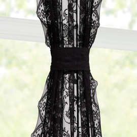 LINENZONE Pair of Premium Lace French Door Curtains or Sidelight Door Curtains with 2 Tiebacks. Long Width Semi Sheer Glass Door Curtains Feature Rustic English Rose Design. (Luna 52 x 72, Black)