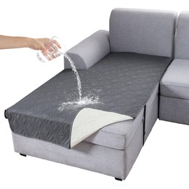 Genina 100% Waterproof Sectional Couch Covers for L Shaped Chaise Lounge Left, Anti-Slip Sectional Cover Furniture Protector Couch Cover for Dogs Pets, 1 Piece (Dark Gray, Left Chaise Cover)