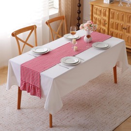 Camino de mesa rojo y blanco a cuadros con volantes de cuadros de 72 pulgadas de largo, 100 % algodón lavado, funda decorativa para gabinete (rojo, 72 x 13 pulgadas)
