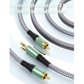 RAWAUX RCA Cable 2 m, Jack to RCA Cable RCA Subwoofer Cable Adapter 3.5 mm Jack to 2 x RCA Male Stereo Audio Cable for TV, Smartphone, MP3 Player, Home Cinema, Amplifier, Soundbar
