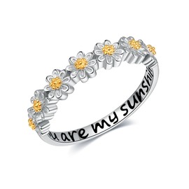 URONE Daisy Ring 925 Silver Daisy Jewelry Daisy Gifts for Women US Size #7, Sterling Silver, No Gemstone