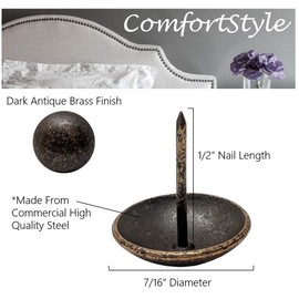 ComfortStyle Premium Upholstery Tacks, Nailhead Decorative Trim for Furniture, 7/16-inch Diameter (100, Dark Antique Brass)