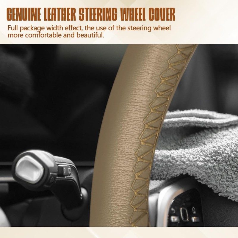 HEVLE Leather Steering Wheel Cover Lace Up, Stitch On Wrap,